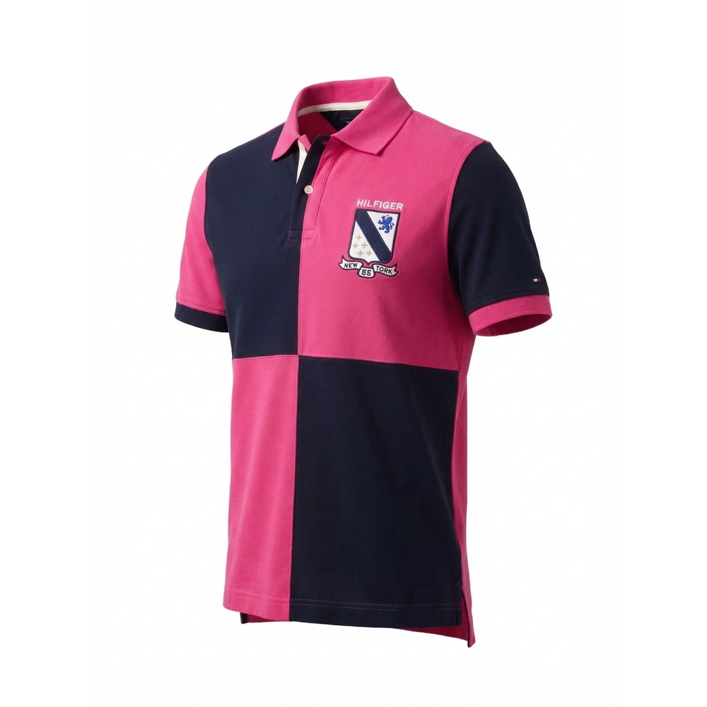 Tommy Hilfiger Rugby Polo Shirt Slim Fit Men M Fuchsia Purple Navy Crest NWT